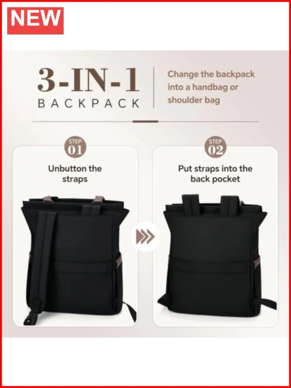 Convertible Tote Backpack for Women, Fits 15.6 Inch Laptop, Work Travel Bag,
